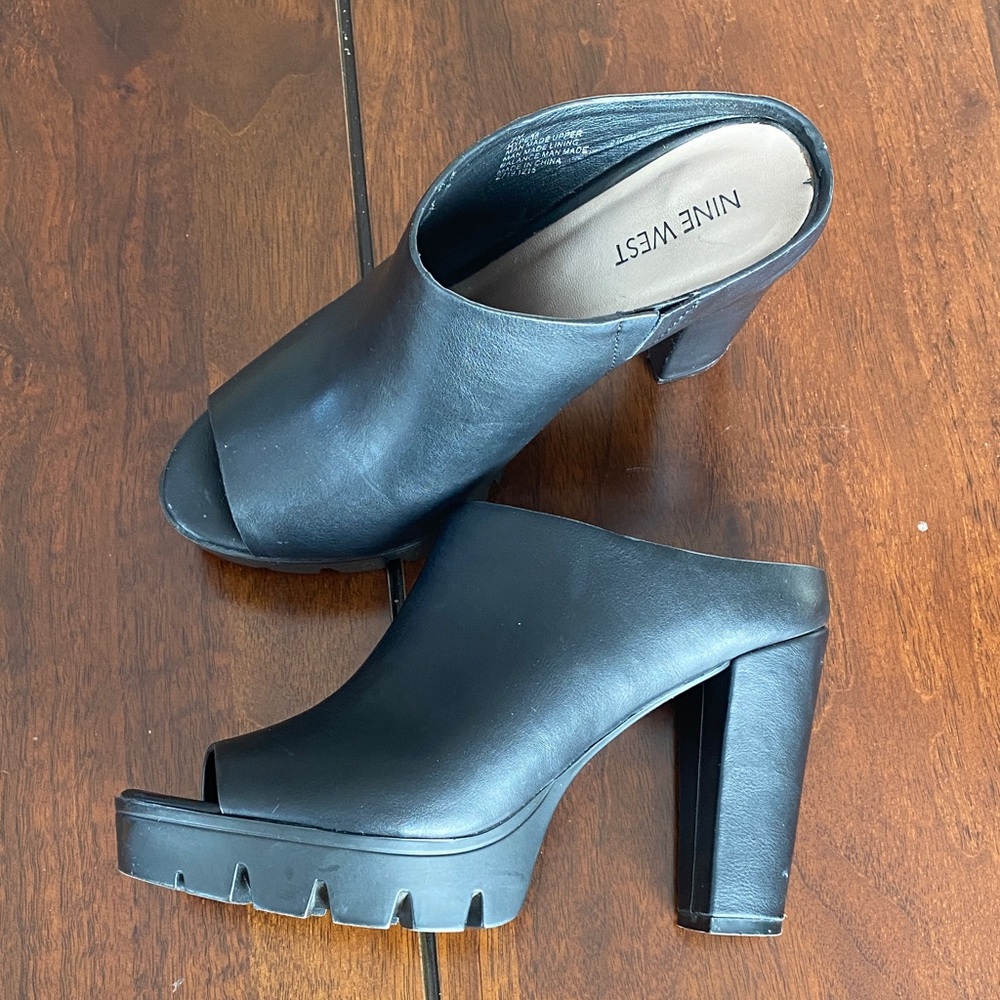 Nine West Black Platform Mules